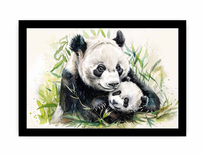 Panda Mom & Baby Painting framed Print