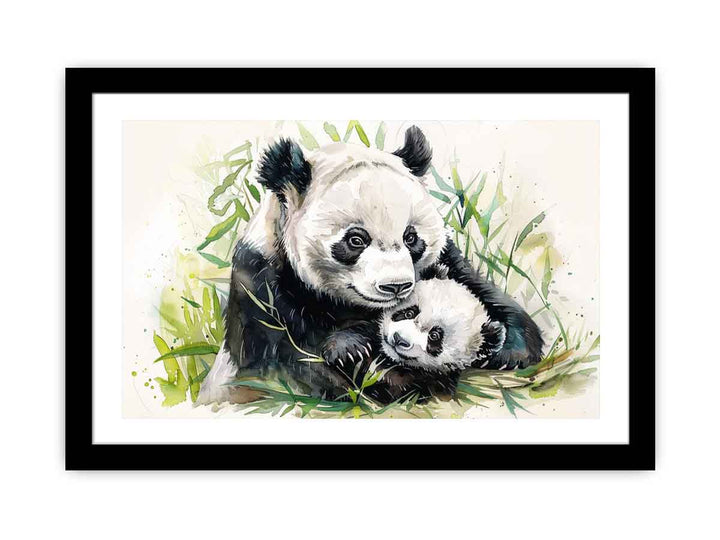 Panda Mom & Baby Painting framed Print