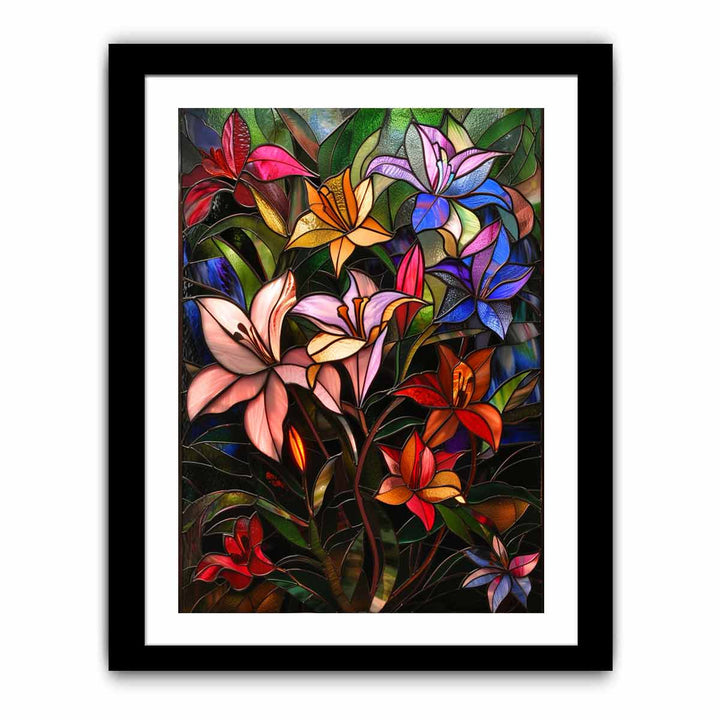 Floral Art In Stained Glass Painting framed Print