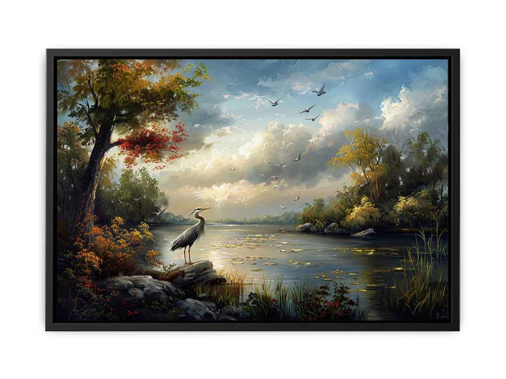 River Landscape Swan Art  Painting