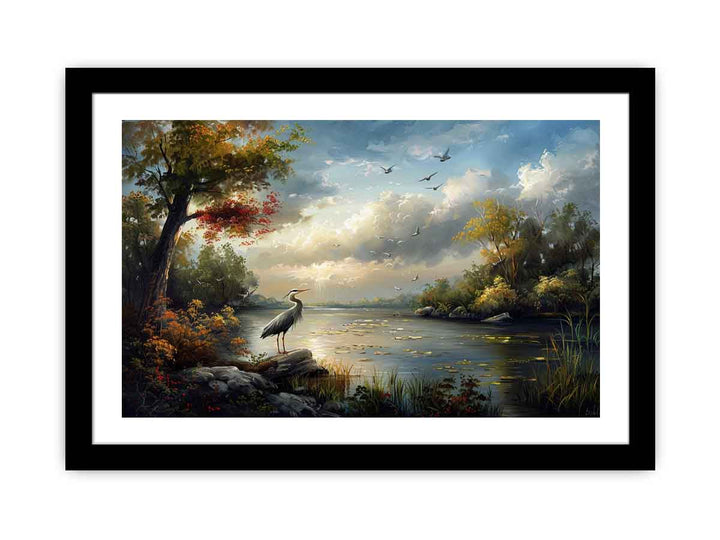 River Landscape Swan Art  Art Print