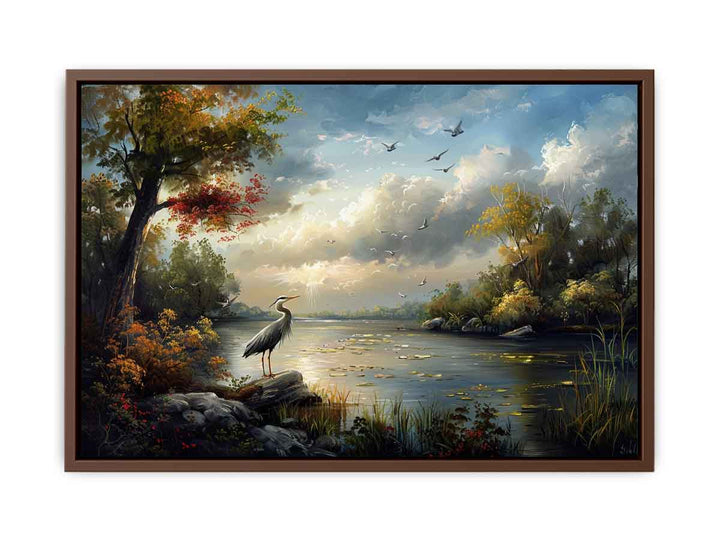 River Landscape Swan Art  Poster