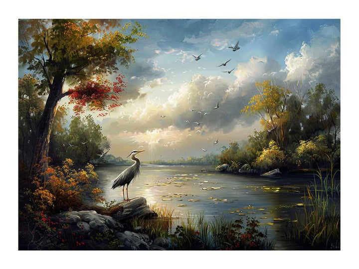 River Landscape Swan Art
