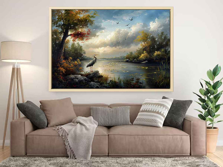 River Landscape Swan Art 