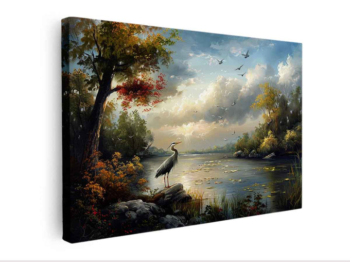 River Landscape Swan Art Canvas Print