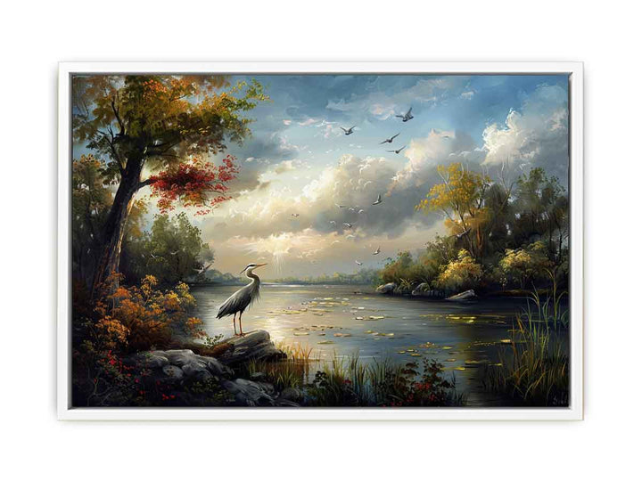 River Landscape Swan Art Framed Print