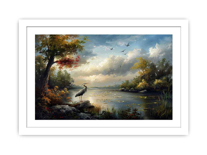 River Landscape Swan Art Streched canvas