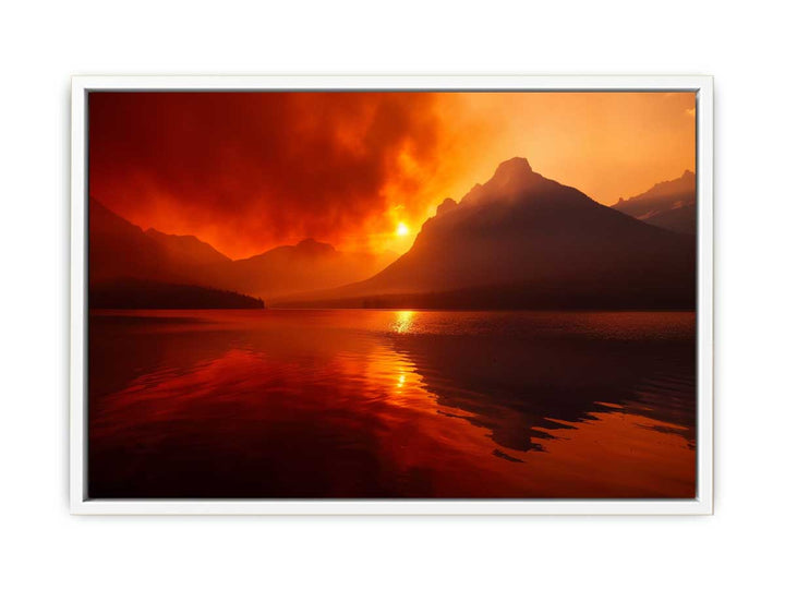 Fire in Lake Framed Print