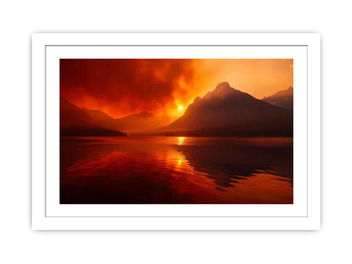 Fire in Lake Streched canvas