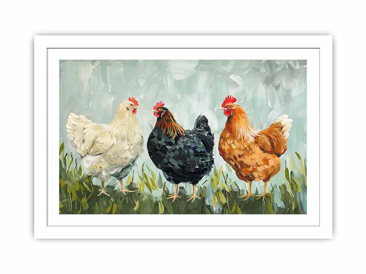 Three Little Hens  Streched canvas