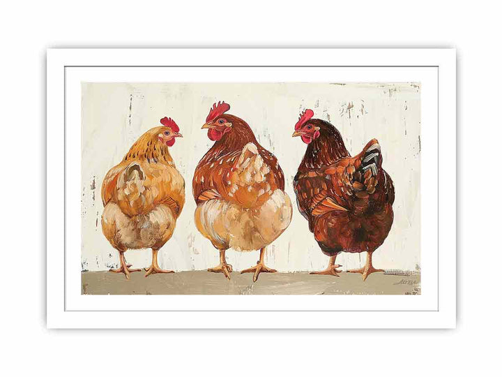 Three Hens Streched canvas