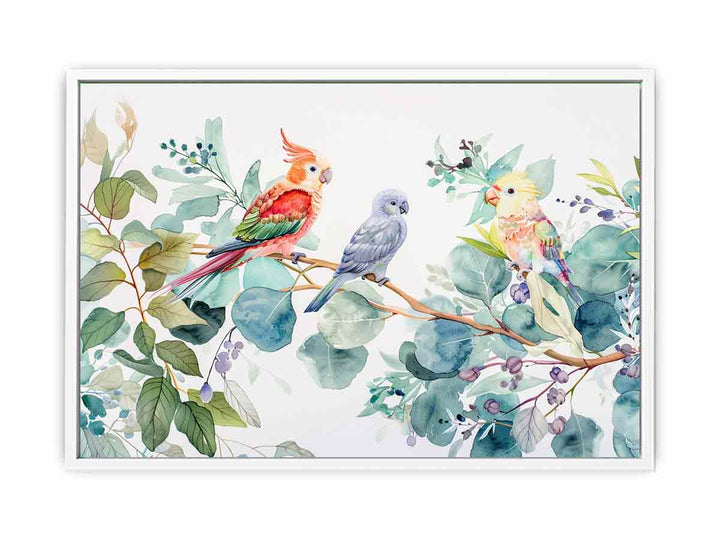 Birds On Eucalyptus Framed Print