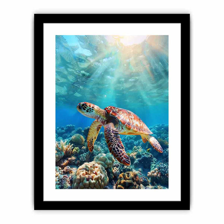 Turtle In  Sea   Art Print