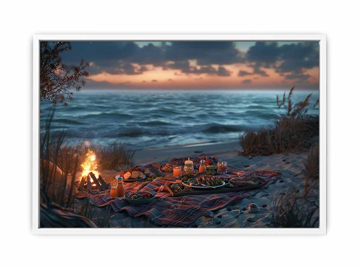 Dinner On Beach Framed Print