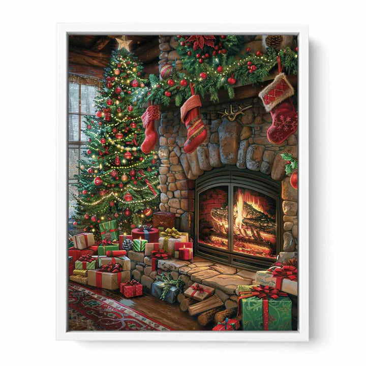 Festive Fireplace  Framed Print