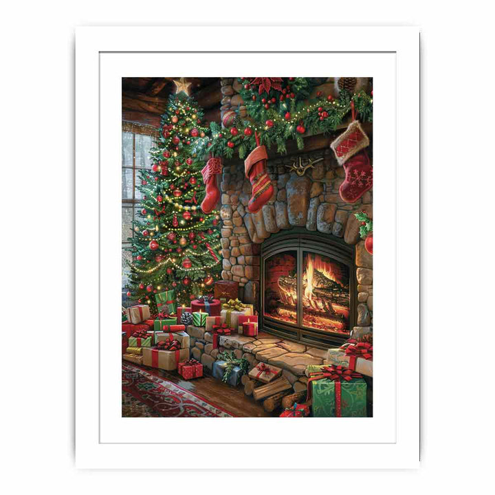 Festive Fireplace  Streched canvas