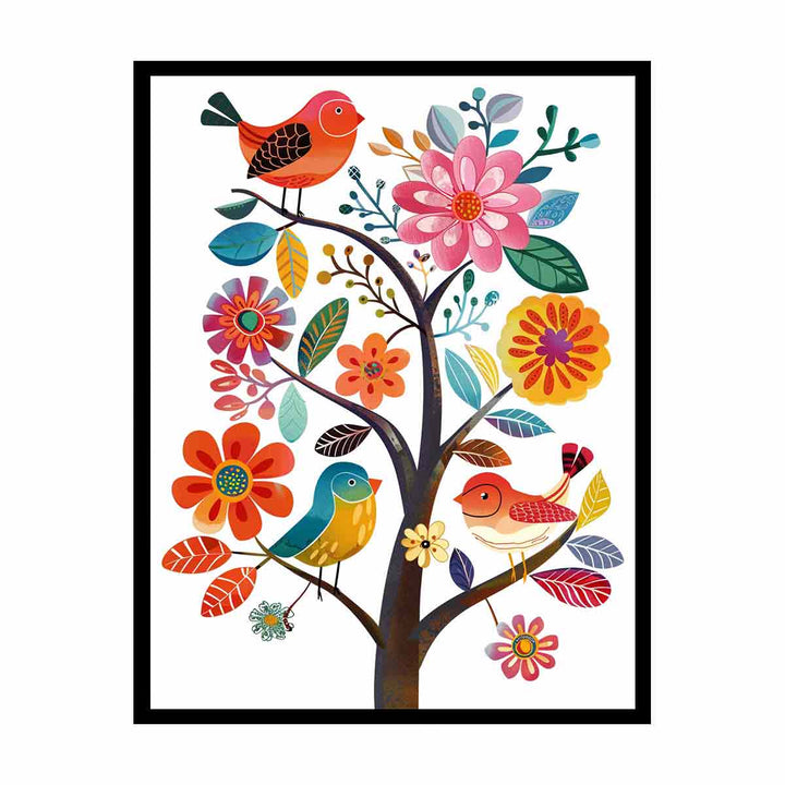 Cute Flower Birds  Painting