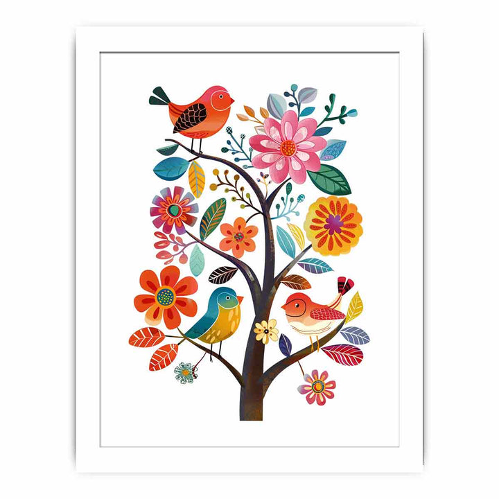 Cute Flower Birds Streched canvas