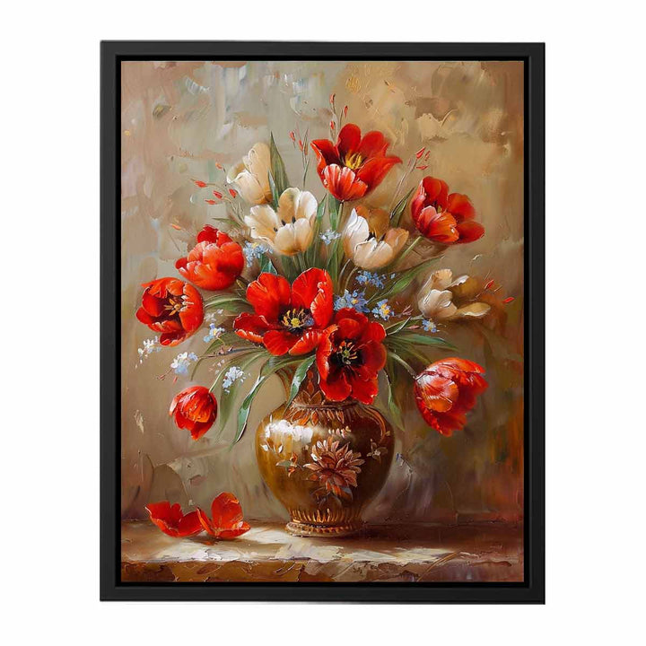 Red Flowers with Vase Painting