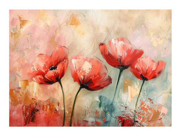 Red Abstract Floral Painting Art Print