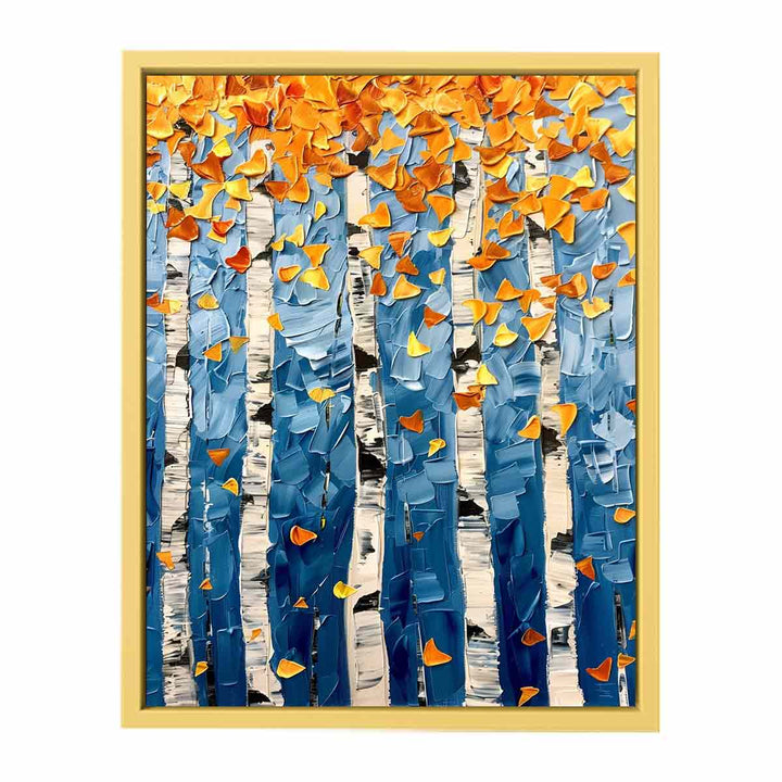Birch Colorfull Leaves Knife Art Painting  Poster