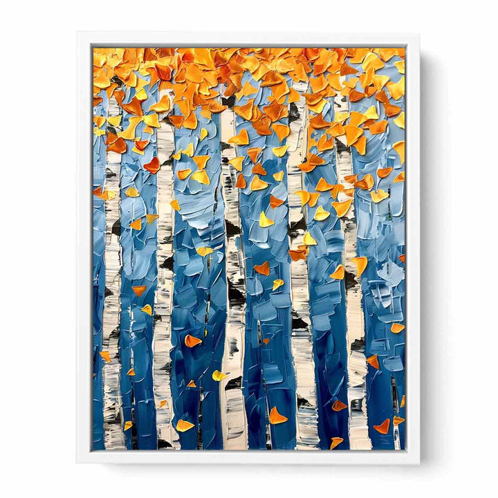 Birch Colorfull Leaves Knife Art Painting Canvas Print