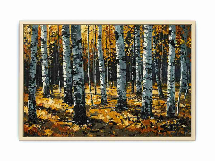 Birch Orange Tree Knife Art Painting Framed Print