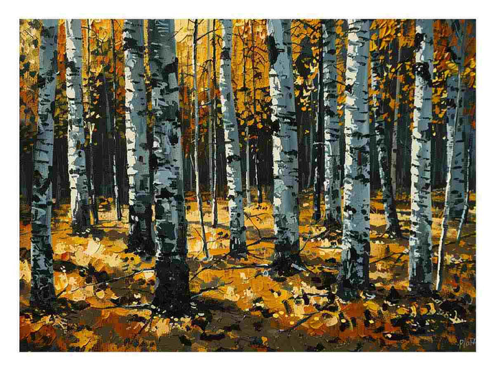 Birch Orange Tree Knife Art Painting