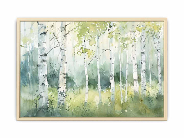 Green Grey Birch Knife Art Painting Framed Print