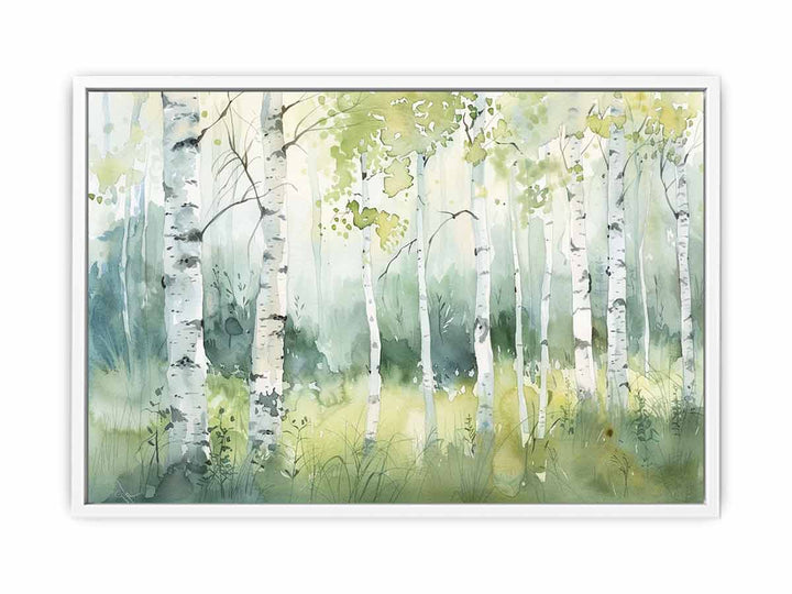 Green Grey Birch Knife Art Painting Canvas Print