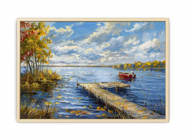 Lake Dockscape Painting Framed Print