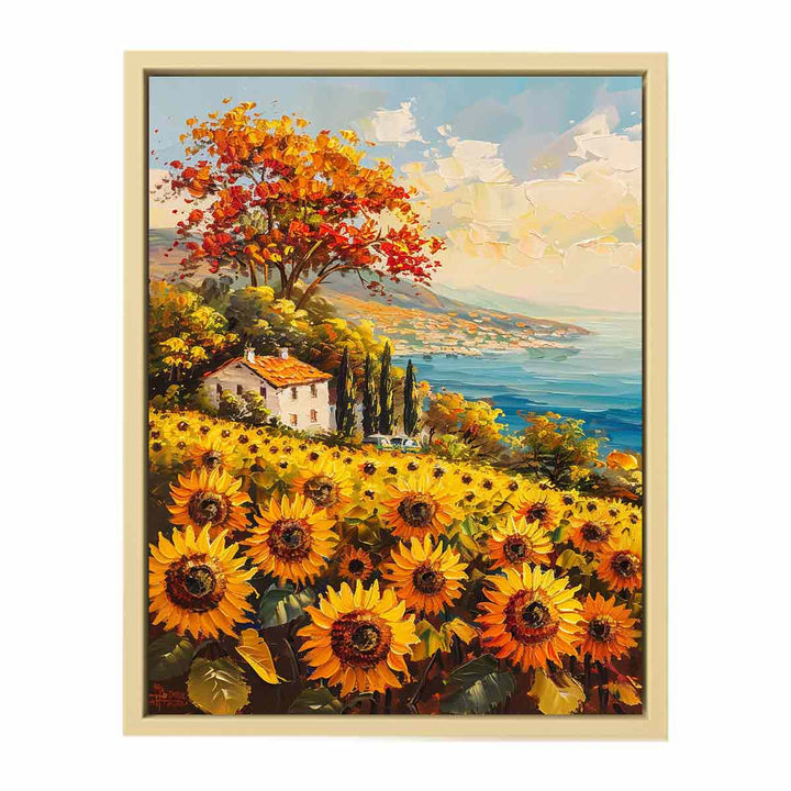 Sunflower Field House Framed Print