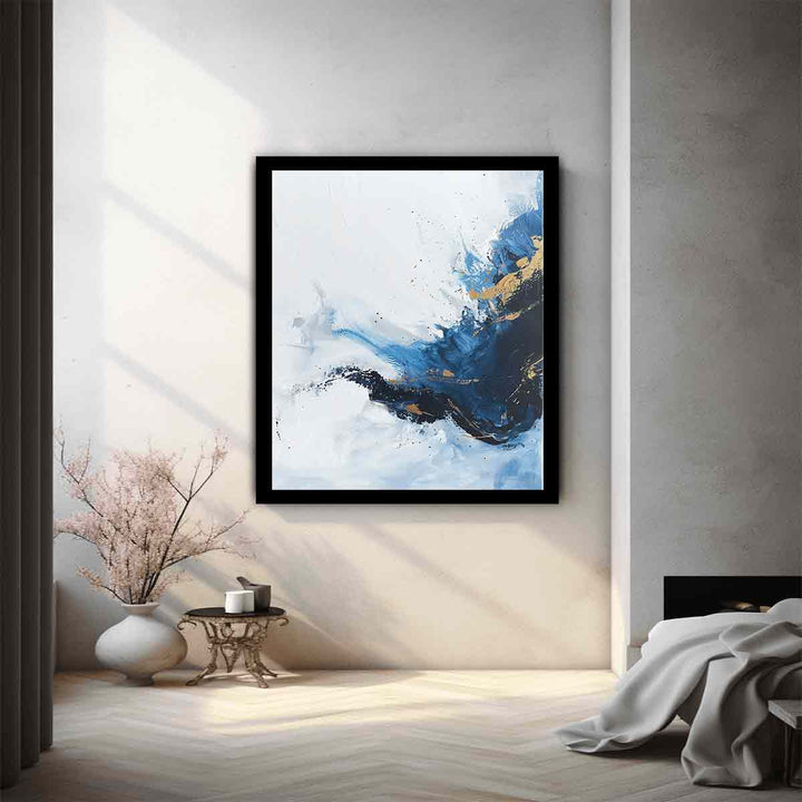 Blue Gold  Waves Painting  