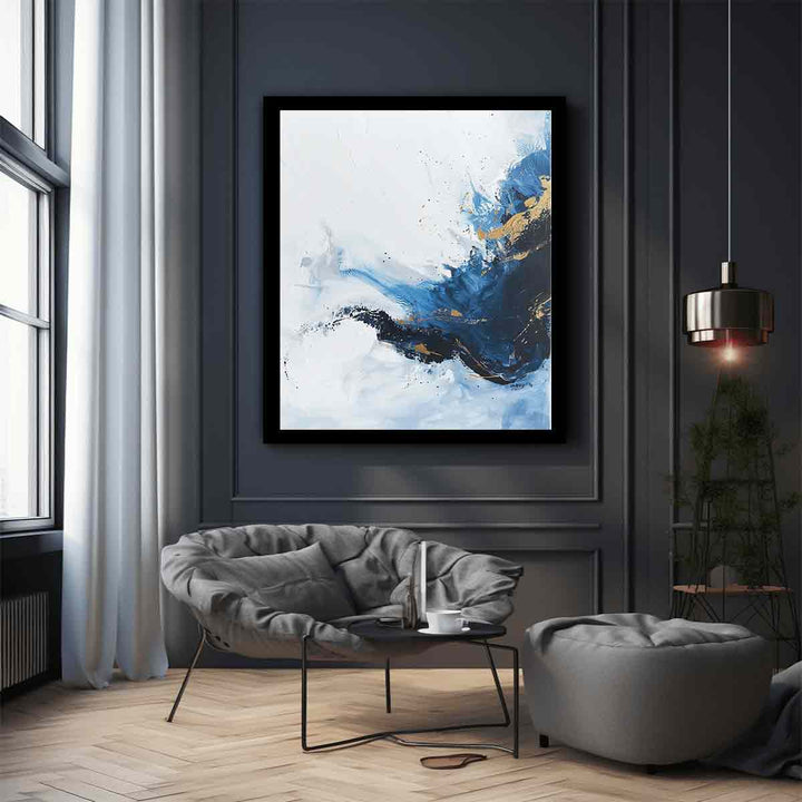 Blue Gold  Waves Painting  