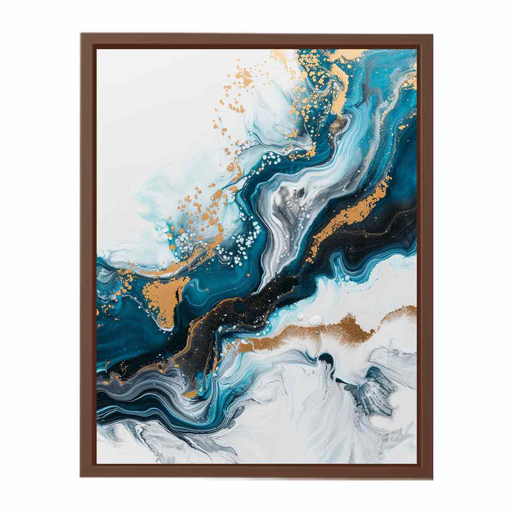 Blue Gold  Waves Painting   Art Print