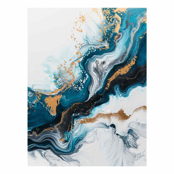 Blue Gold  Waves Painting 